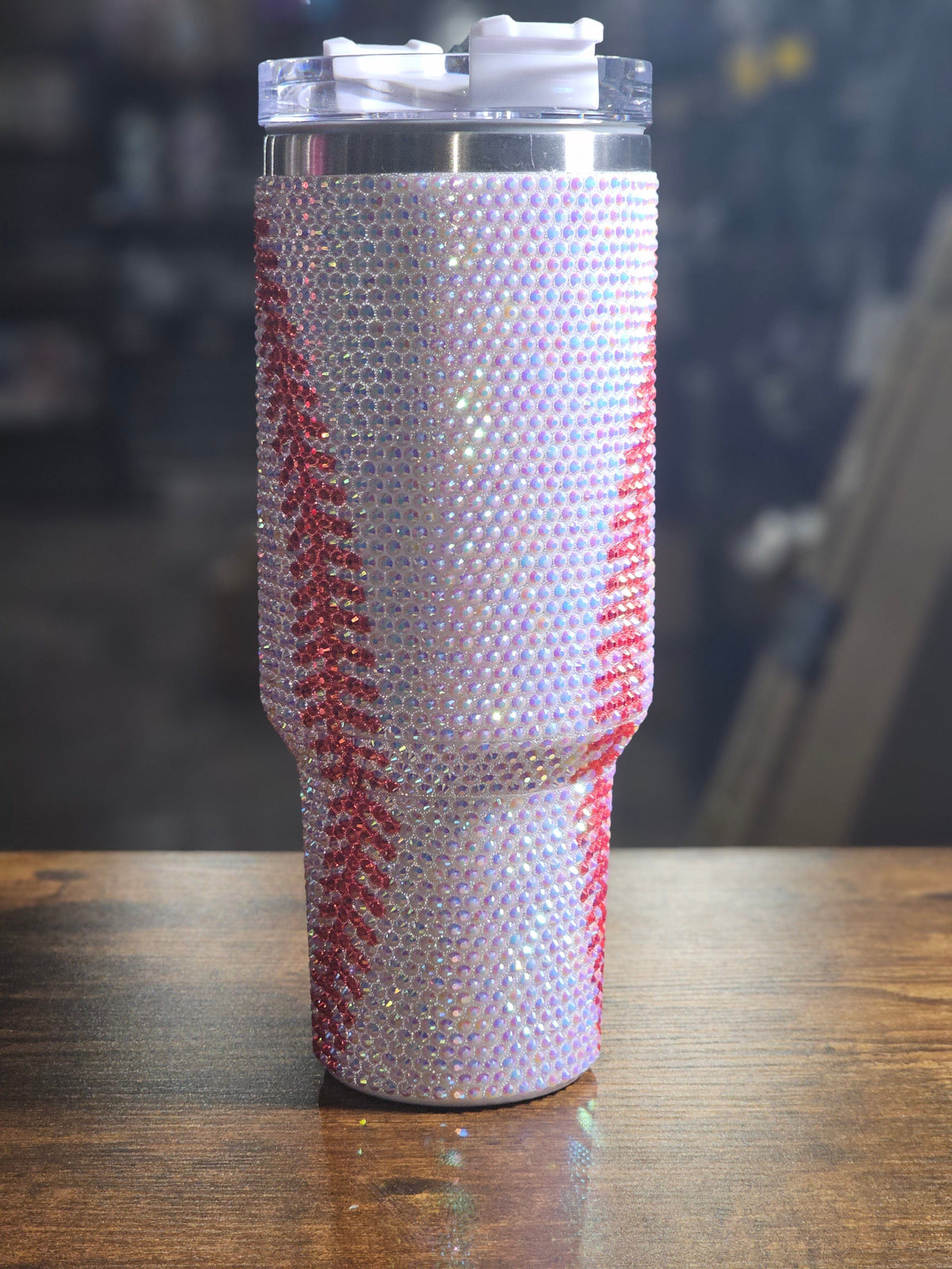 **Back in Stock** Sparkling Baseball 40oz Stainless Steel Tumbler - Luxury Rhinestone Encrusted, Insulated Drinkware for Sports Fans
