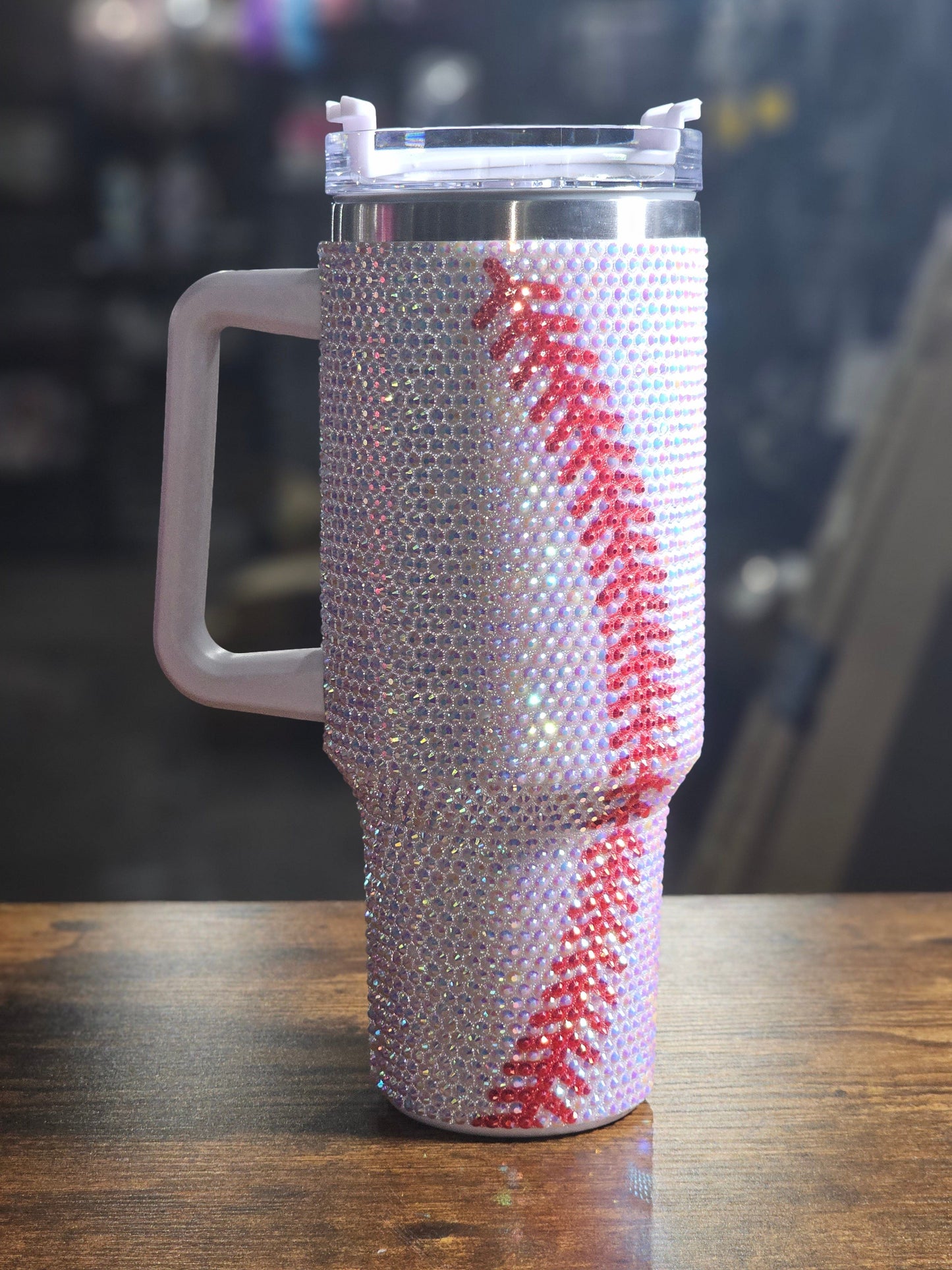 Sparkling Baseball 40oz Stainless Steel Tumbler - Luxury Rhinestone Encrusted, Insulated Drinkware for Sports Fans