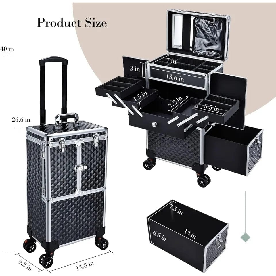 Luxury Mobile Professional Makeup Station – Extendable Compartments, Lockable with Wheels