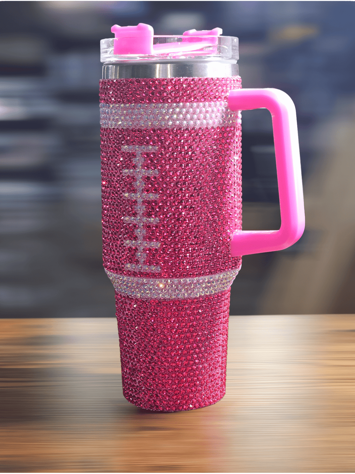 Sparkling Football 40oz Stainless Steel Tumbler - Luxury Rhinestone Encrusted, Insulated Drinkware for Sports Fans