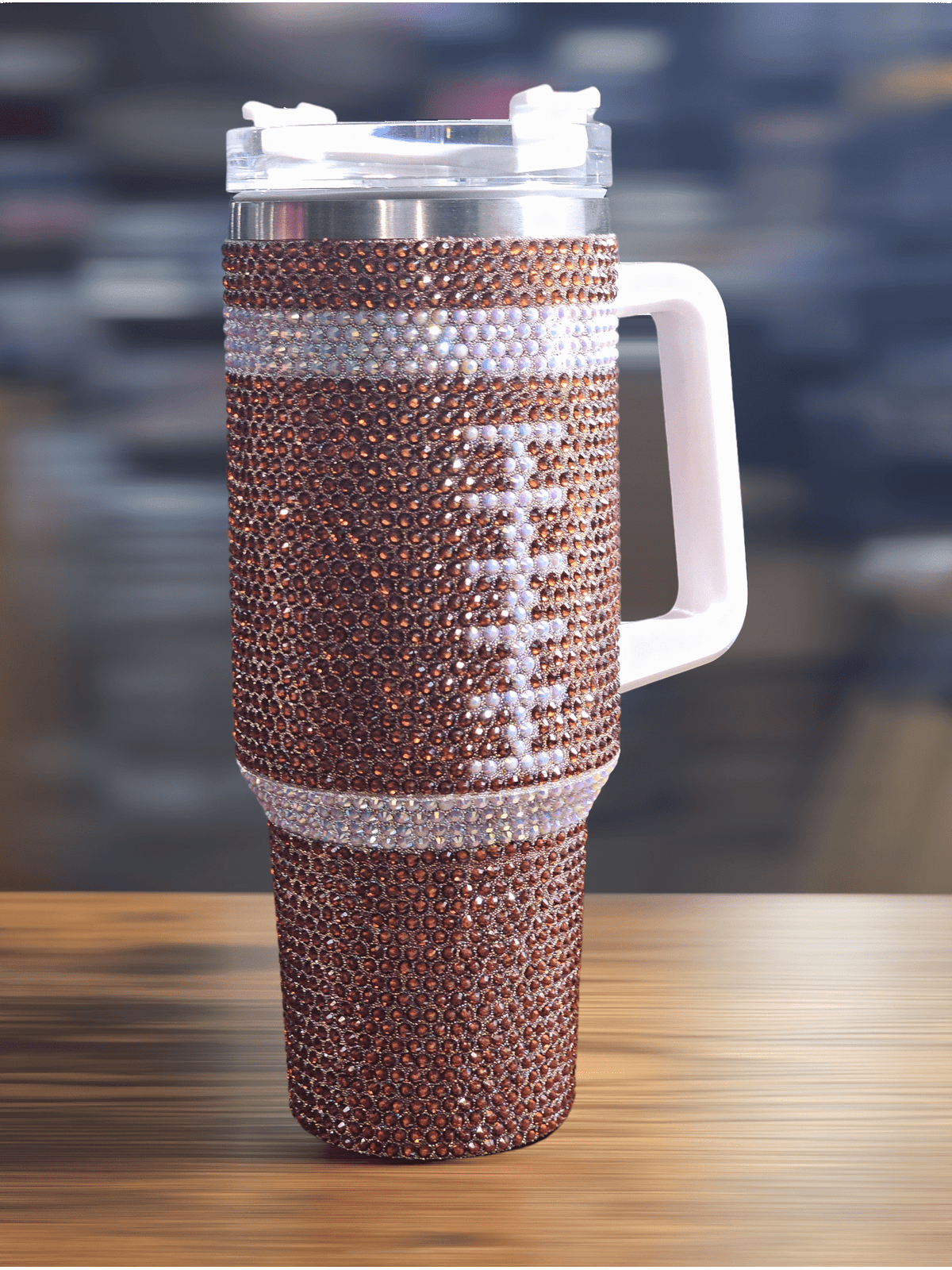 Sparkling Football 40oz Stainless Steel Tumbler - Luxury Rhinestone Encrusted, Insulated Drinkware for Sports Fans