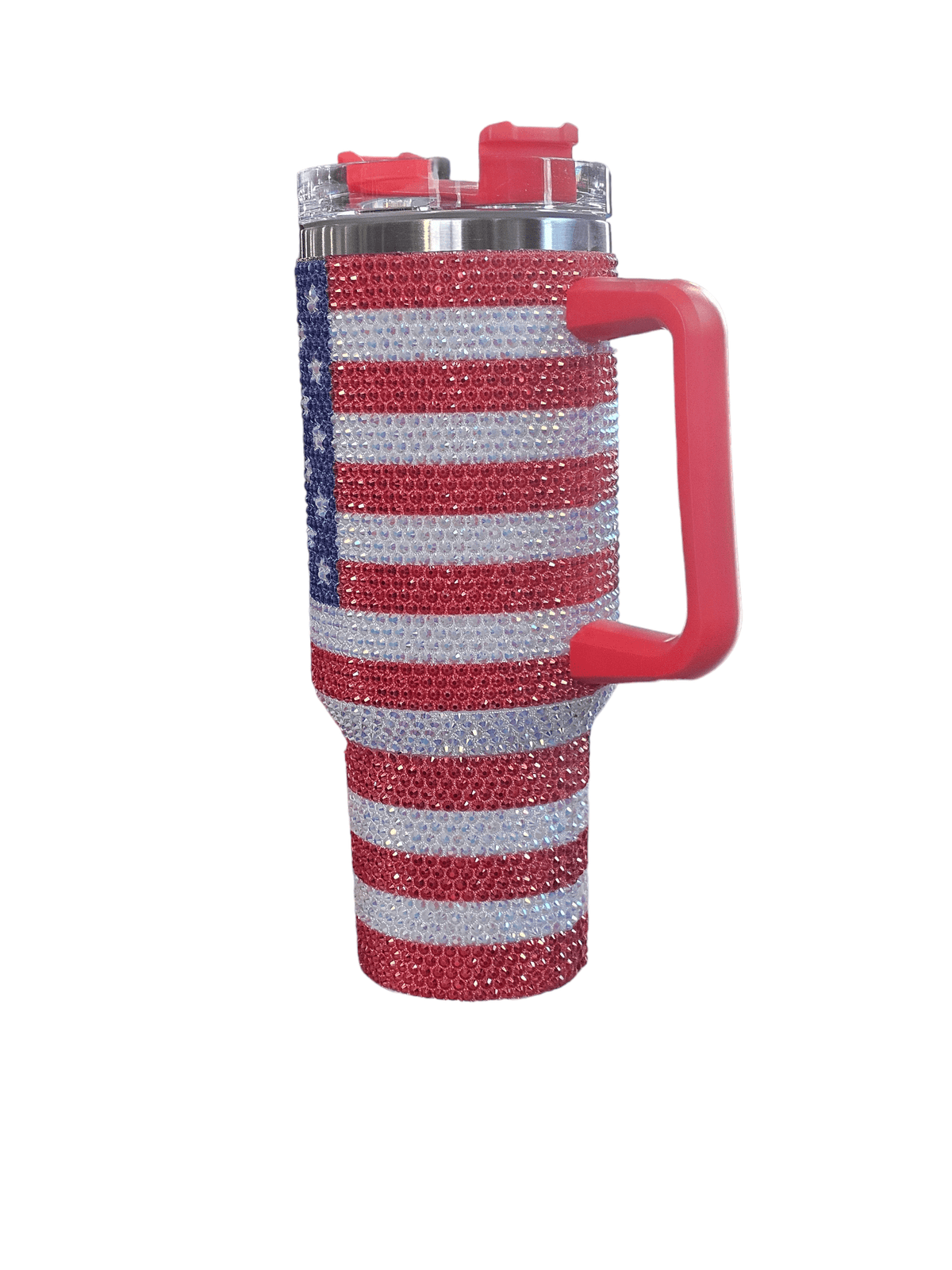 Patriotic USA Flag 40oz Stainless Steel Tumbler - Luxury Rhinestone Encrusted, Double-Walled Insulated Drinkware