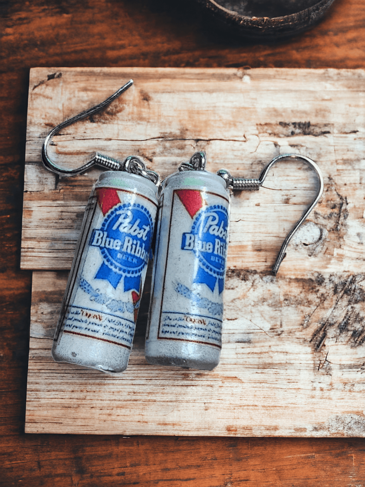 Handcrafted PBR-Inspired Earrings - The People's Beer Fashion Statement - Unique Pabst Blue Ribbon Beer Design Jewelry