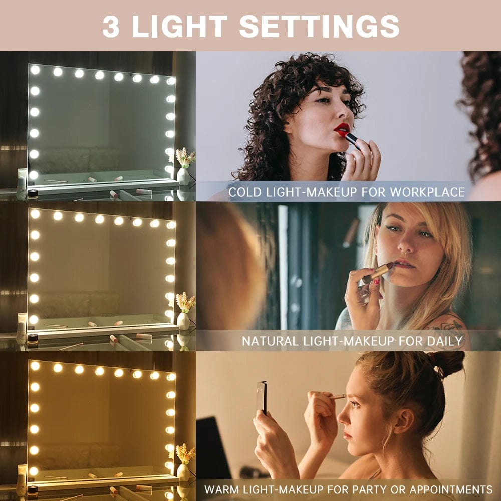 Hollywood Style LED Vanity Makeup Mirror 80x58cm - Dual Mounting, Bluetooth Speaker, Adjustable Lighting & Memory Mode Large Vanity Mirror With Lights And Bluetooth Speakers Dimmable LED Lights With 10 Times Magnification USB Port for Woman Makeup